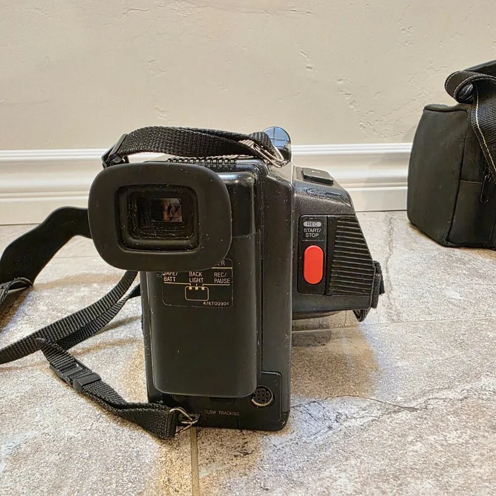 Black Vintage Handycam-Style Camcorder with Carry Bag